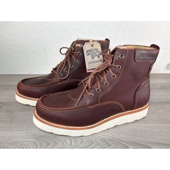 SuperLamb DZO Men\'s Brown Leather Work Boots 10.5 Wide (EEE) Soft Toe- NWOB‎ main image 6